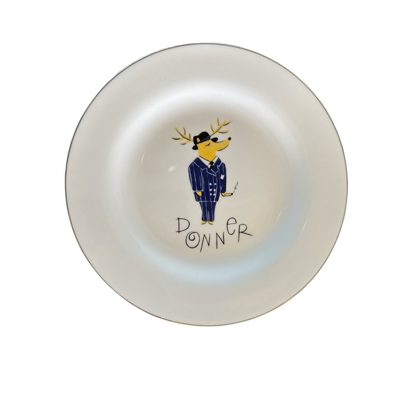 Pottery Barn Reindeer Dessert Plates Set of 4 Comet Cupid Donner Blitzen 2003 - Picture 5 of 8